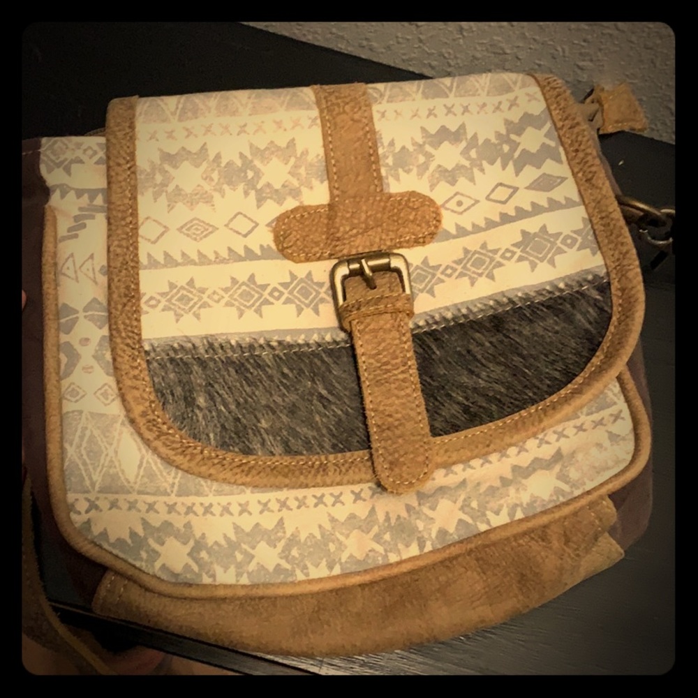 Myra Upcycled Canvas & Cowhide crossbody